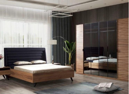 Black Brown Bed frame Double bed Bedroom Furniture Designer Bed